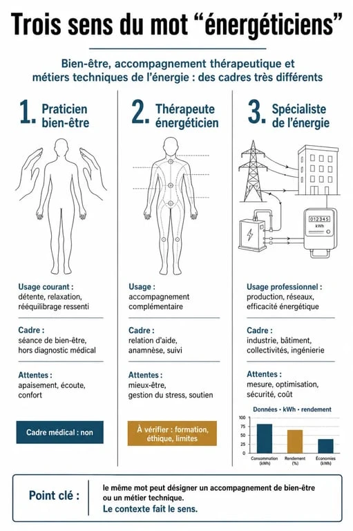 Infographie sur les énergéticiens : les différents sens du mot et ce qu’il faut savoir avant de consulter