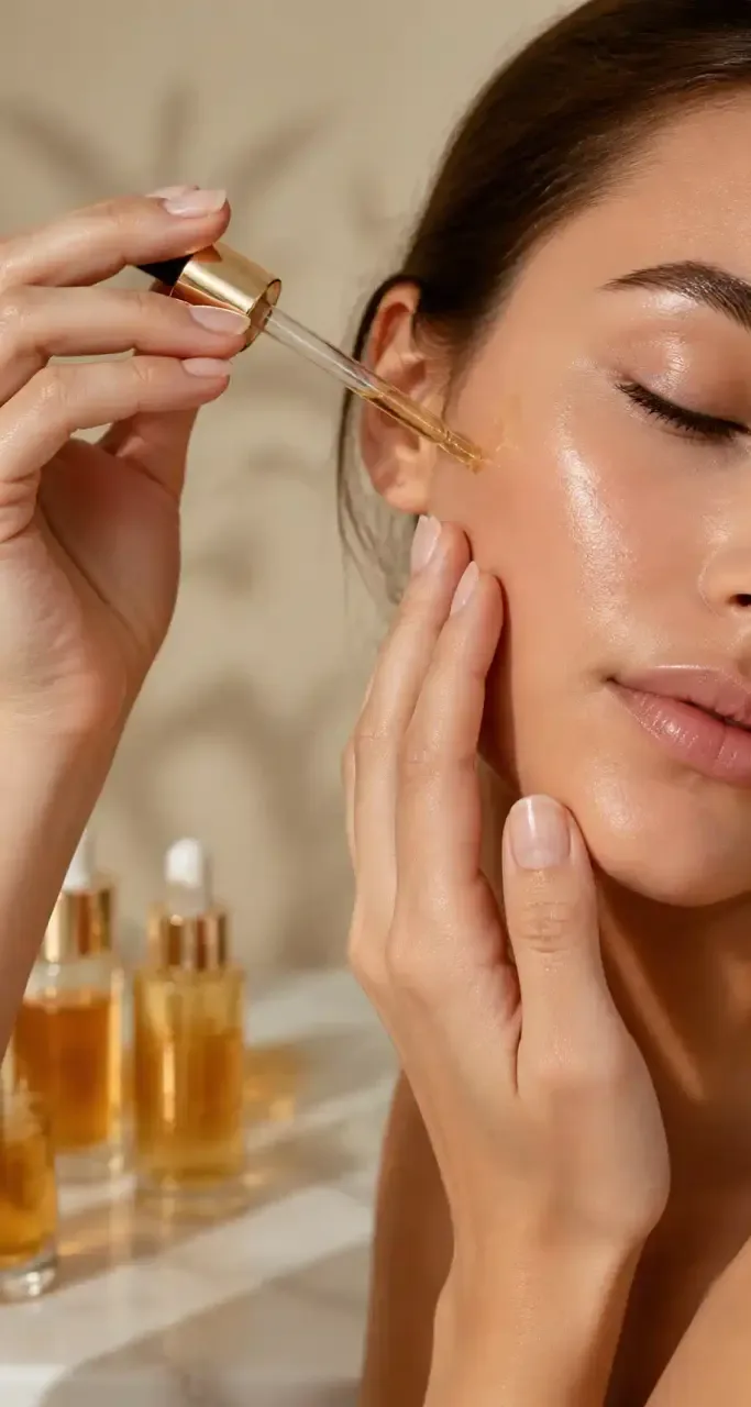 Application d'un sérum lors d'un rituel de soin du visage quotidien