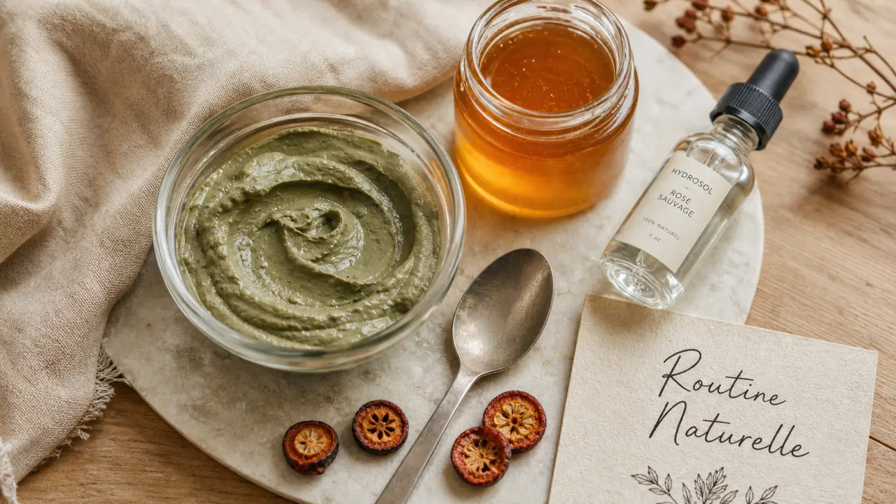 Soins naturels pour le visage : argile verte, miel et hydrolat
