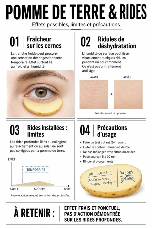 Pomme de terre visage rides : infographie sur les effets, les limites et les précautions d’usage