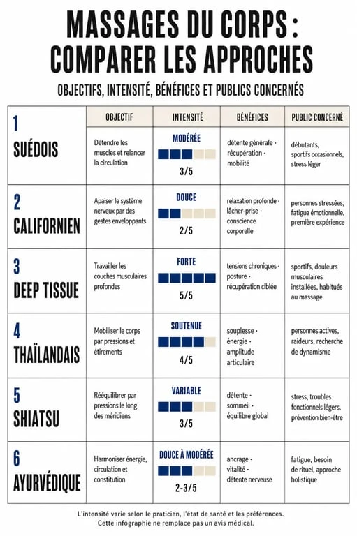 Infographie comparative sur le massage du corp et ses principaux types
