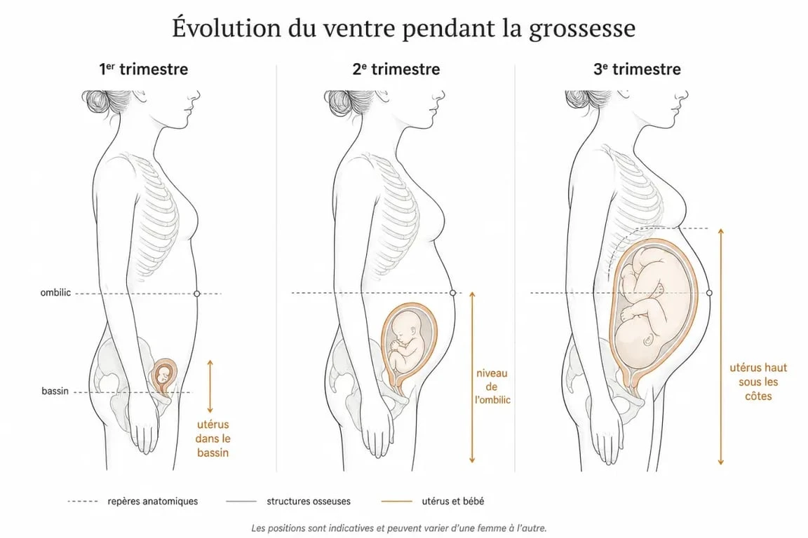 Évolution du ventre de grossesse du premier au troisième trimestre