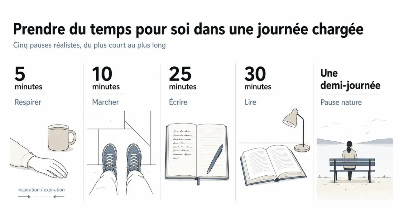 Prendre du temps pour soi : illustration des durées et idées concrètes selon le temps disponible