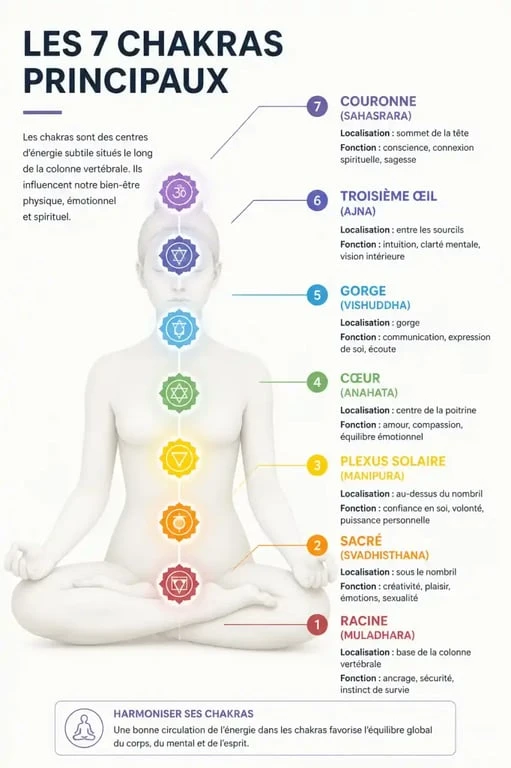 Schéma des chakras pour comprendre le travail d'une énergéticienne