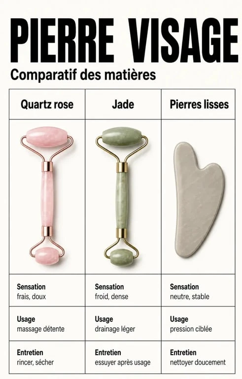 Pierre visage : comparaison du quartz rose, du jade et d’autres pierres lisses