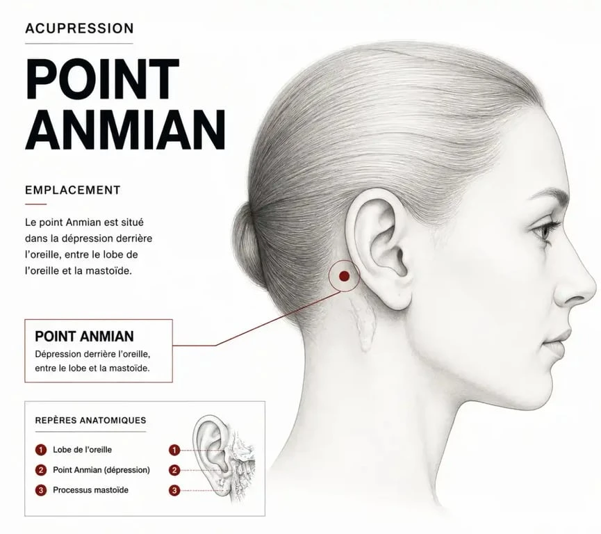 Emplacement du point Anmian pour favoriser l'endormissement