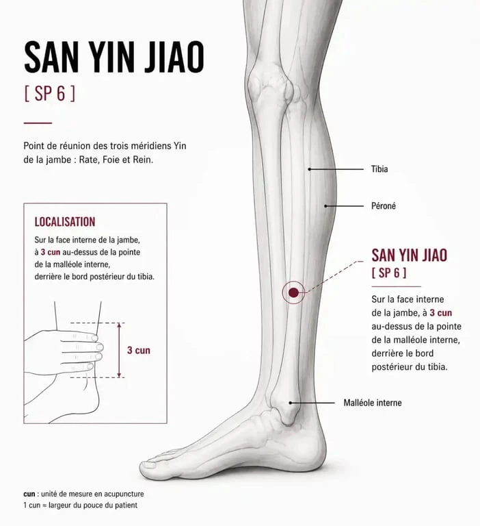Localisation du point San Yin Jiao pour la détente et le sommeil