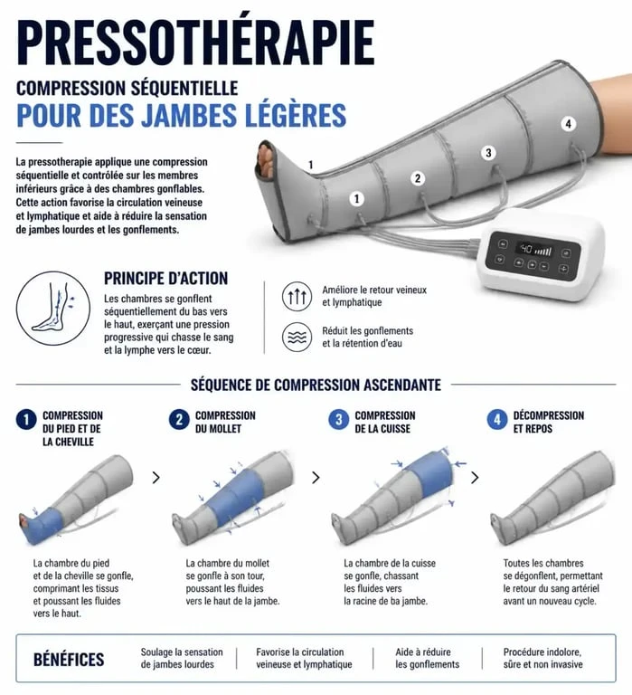 Fonctionnement de la pressothérapie et compression séquentielle pour jambes lourdes