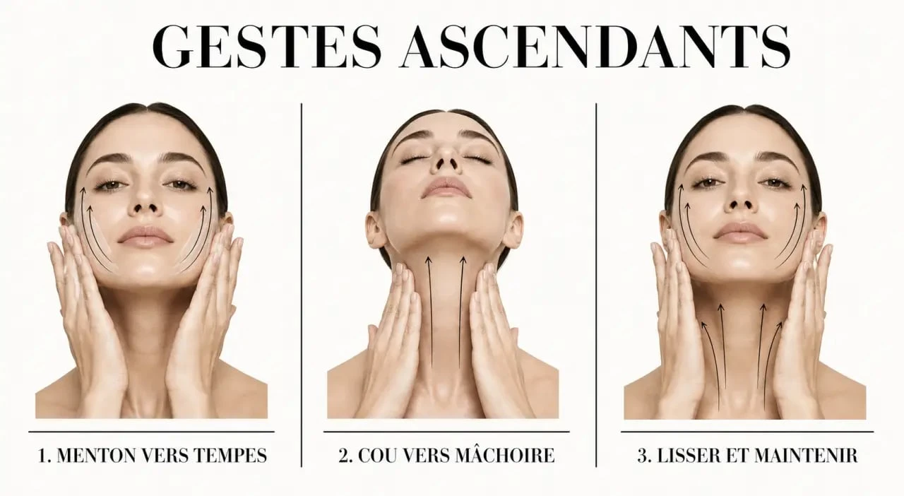 Crème fermeté visage : gestes d’application et massage ascendant sur le visage et le cou