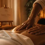 Massage du corp : praticien applique huile tiède sur le dos en spa