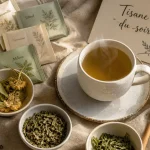 Tisane sommeil profond au coucher : camomille, tilleul, verveine, mélisse, tasse fumante