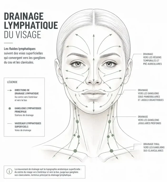 Schéma des directions pour un drainage du visage efficace
