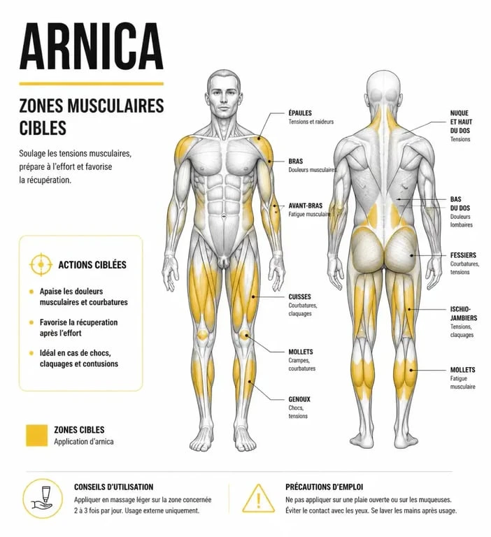 Guide d'application de l'arnica sur les zones de douleurs musculaires
