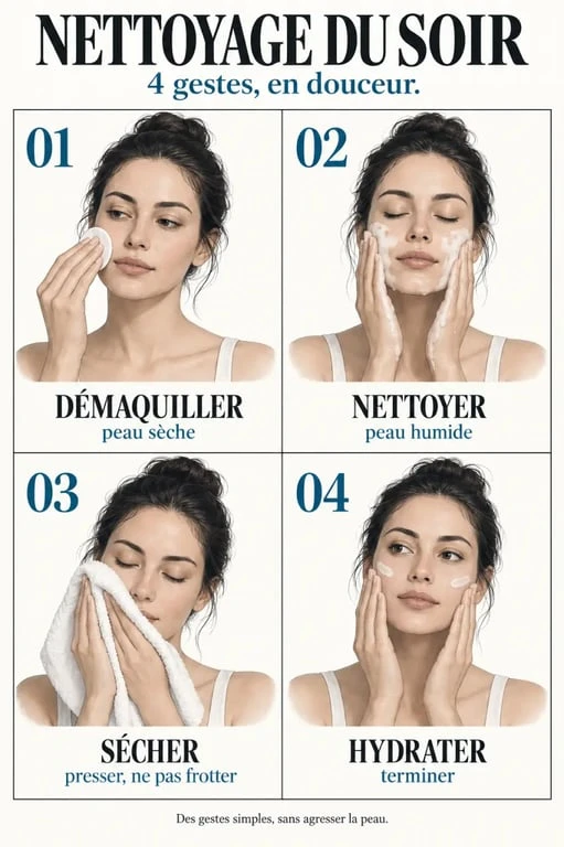 Étapes d’un nettoyage de la peau en profondeur le soir