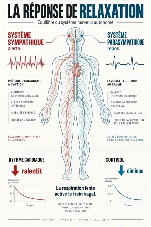 Schéma du mécanisme physiologique de la relaxation détente sur le système nerveux parasympathique