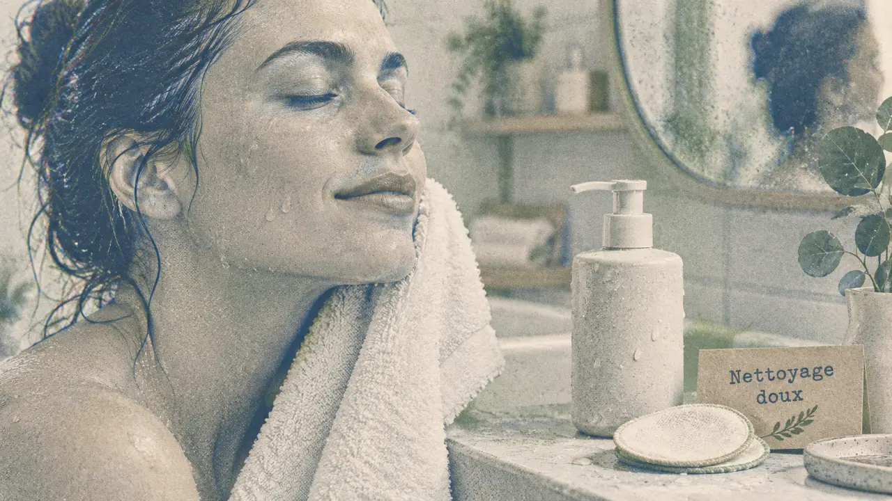 Nettoyage de la peau en profondeur : visage apaisé après rinçage