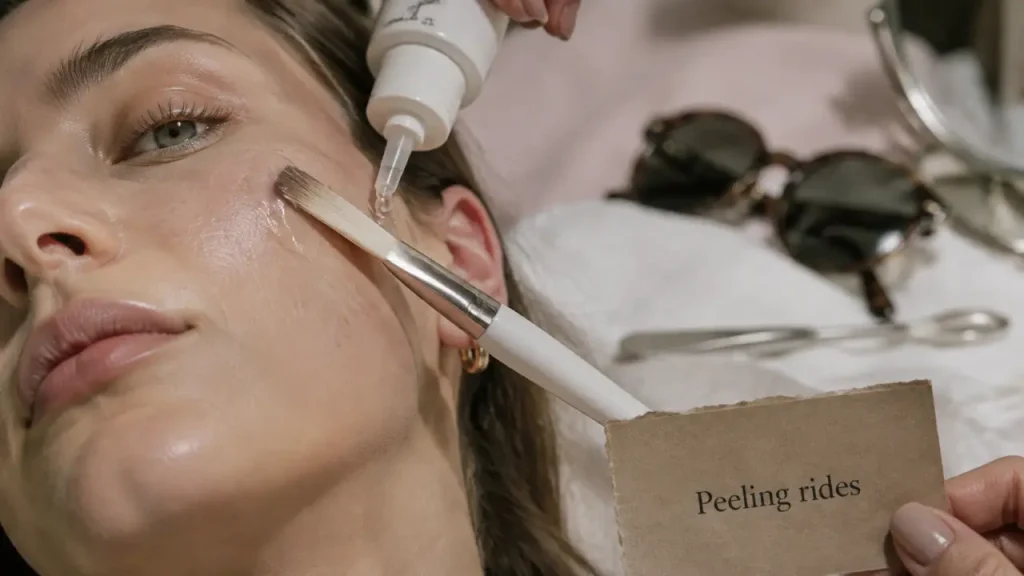 Peeling visage rides : gel exfoliant sur joue, peau réelle