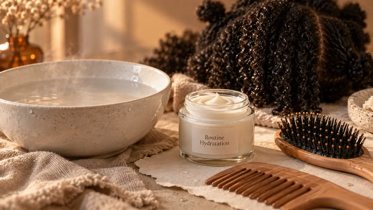 Soin pour les cheveux afro : routine hydratation, crème leave-in et définition sans alourdir