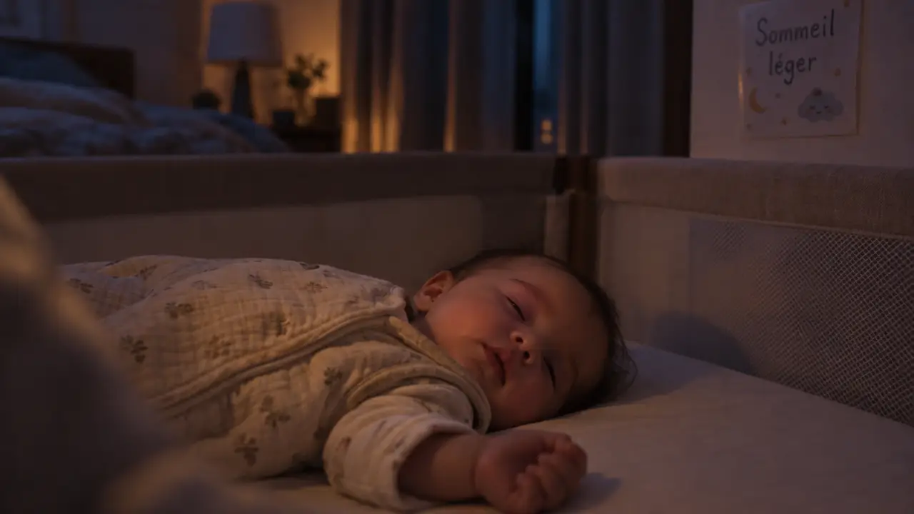 Bébé sommeil léger : bébé endormi en cododo, paupières entrouvertes
