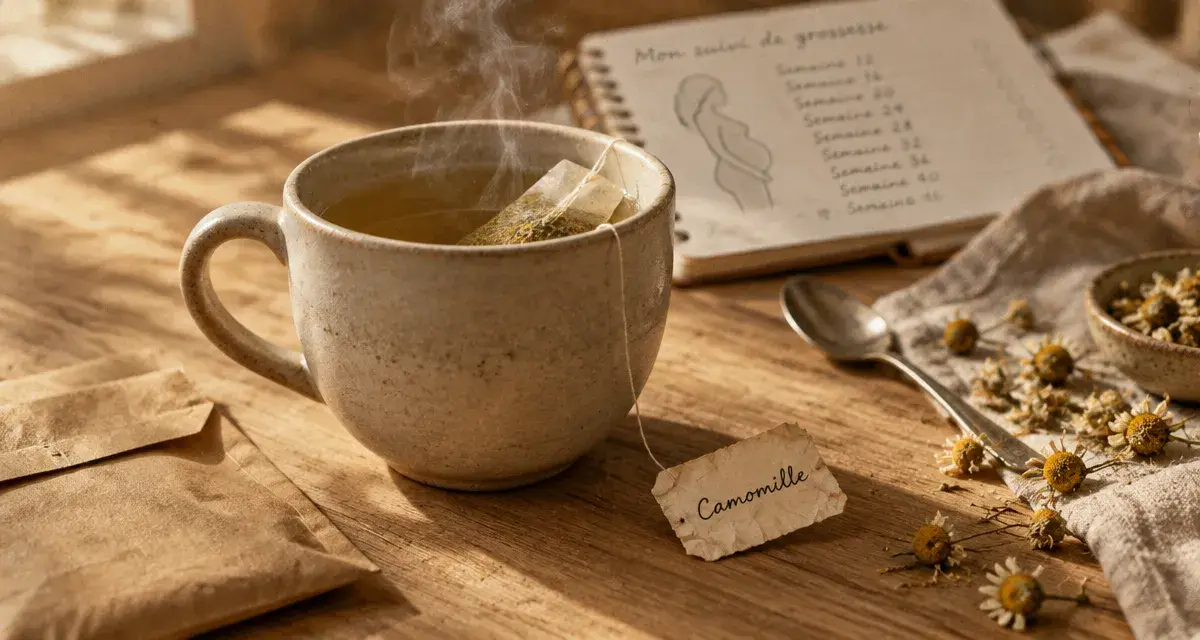 Camomille enceinte : tasse de tisane de camomille