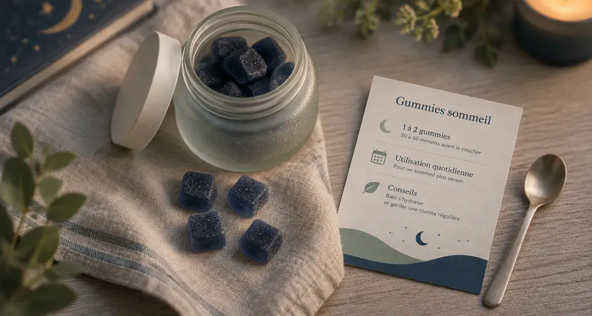 Gummies pour dormir : pot de gummies sommeil sur table