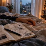 Je n'arrive pas a dormir je pense trop : main calme sur lit, notes ce soir
