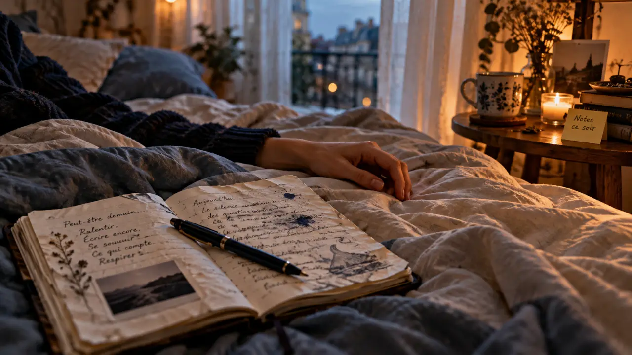 Je n'arrive pas a dormir je pense trop : main calme sur lit, notes ce soir