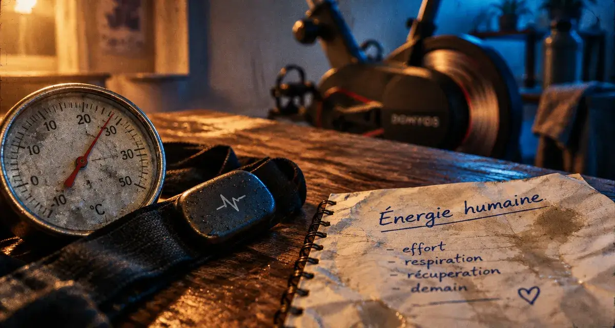 Potentiel énergétique humain : watts, chaleur et effort sur capteur et thermomètre